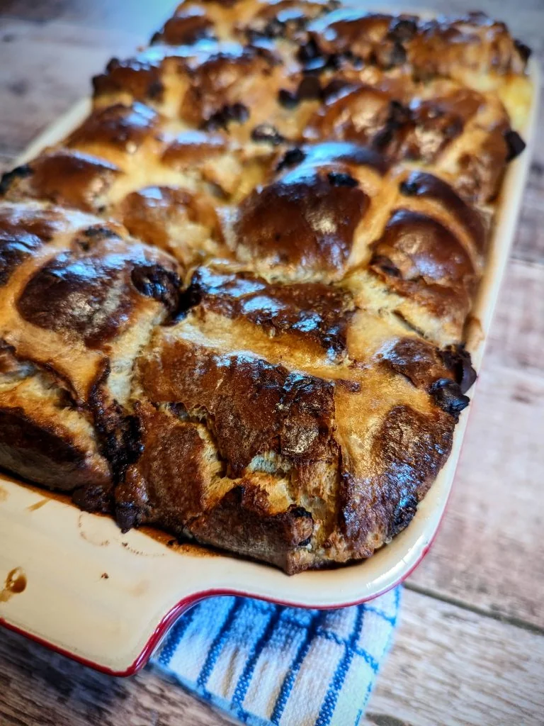 Chocolate Hot Cross Bun Pudding