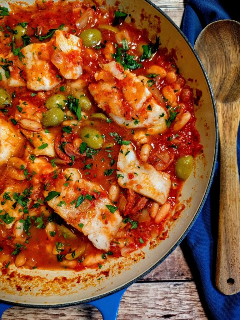Cod with Chorizo and Cannellini Beans