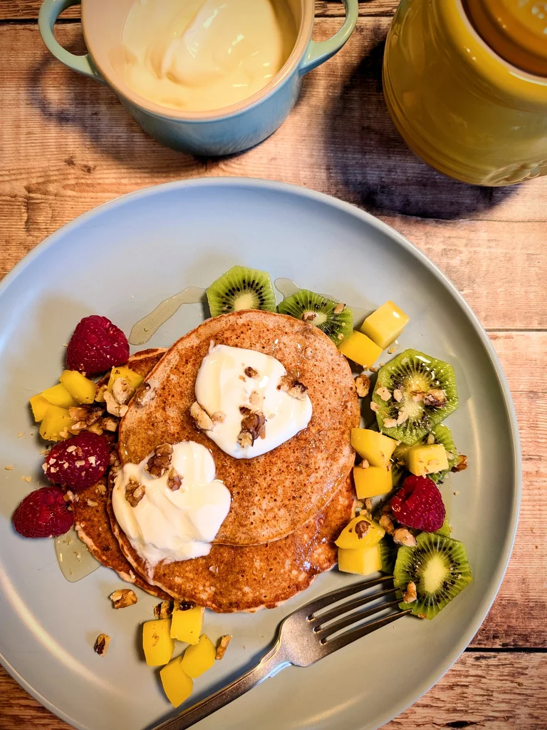 Fluffy Rosewater Pancakes with Fresh Fruit