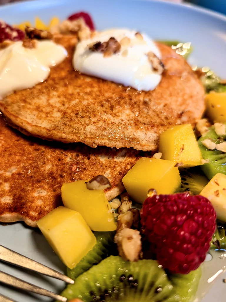 Fluffy Rosewater Pancakes with Fresh Fruit