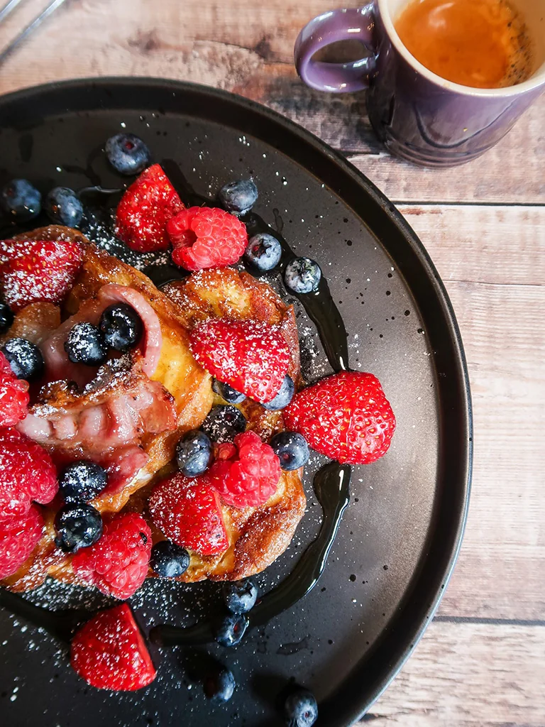 French Toast with Crispy Bacon and Berries