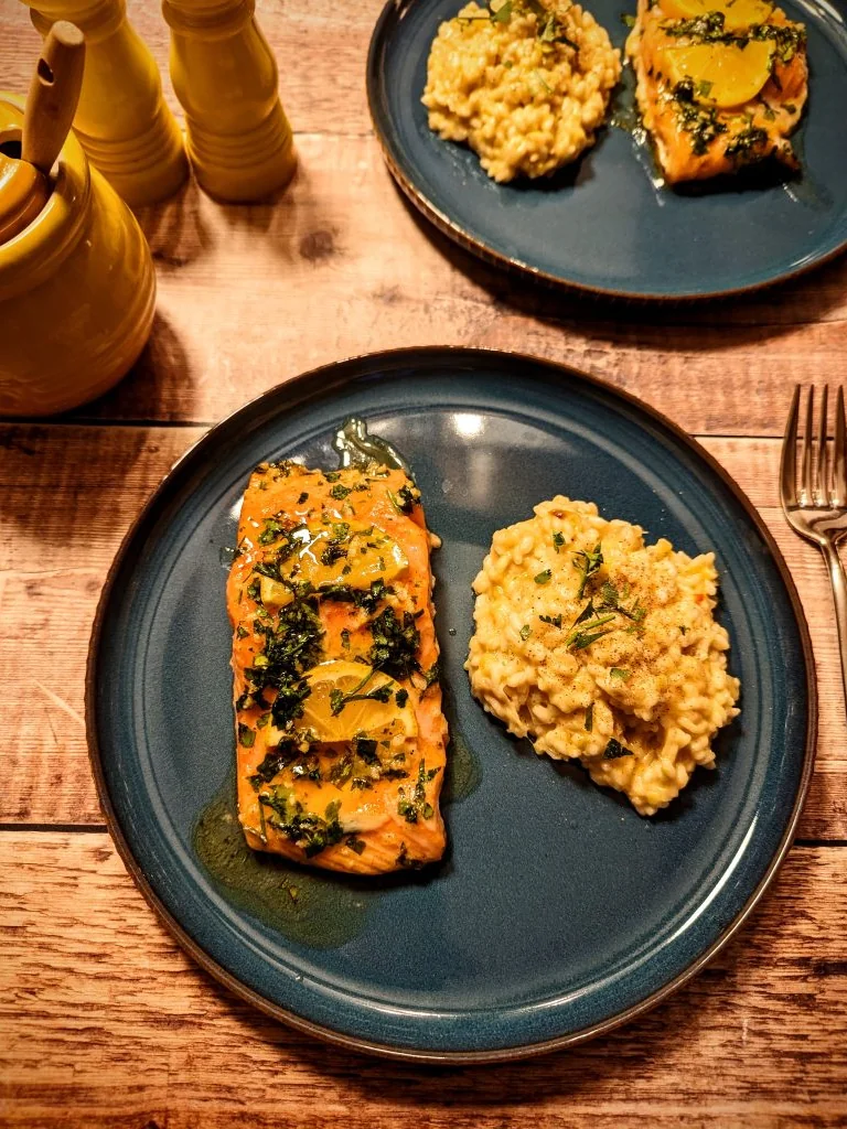 Honey & Garlic Baked Salmon with Risotto