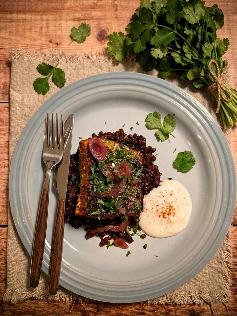 Moroccan-Style Crispy Hake with Spiced Puy Lentils