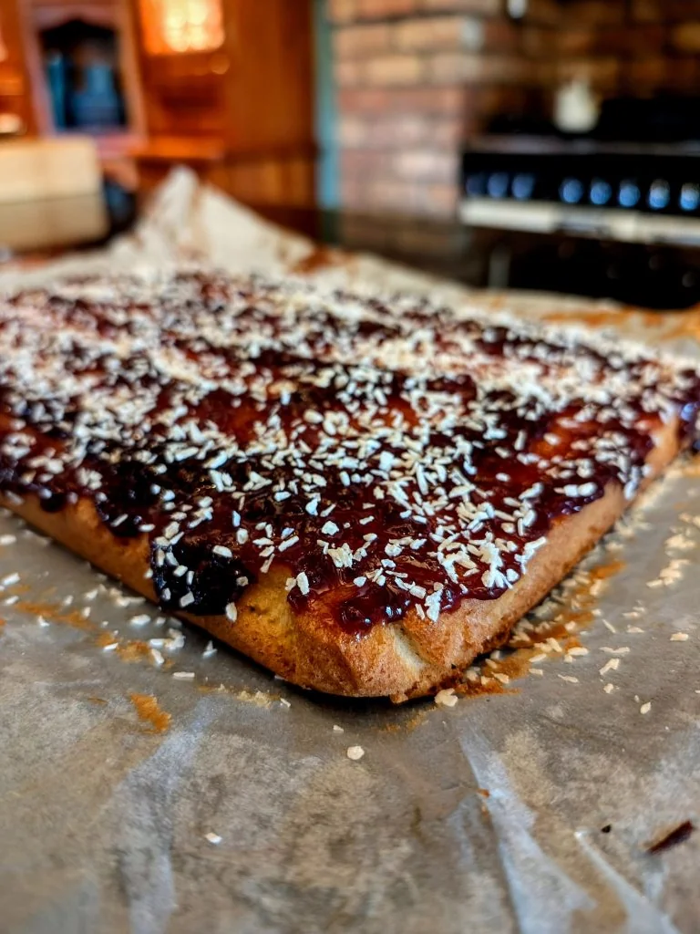 Old School Jam and Coconut Sponge