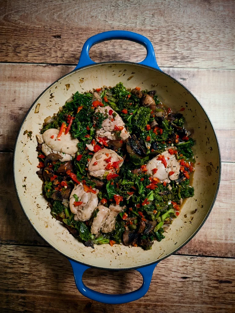 One-Pan Chicken with Mushrooms and Kale