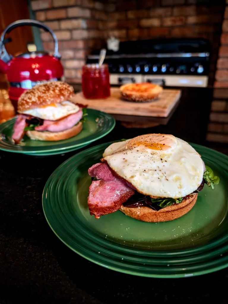 Spicy Breakfast Bap with Chilli Fried Egg and Crispy Bacon