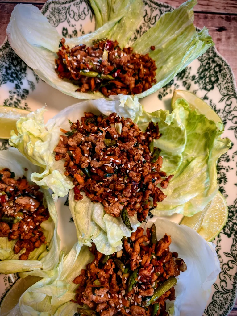 Sticky Chilli Turkey and Asparagus Lettuce Cups