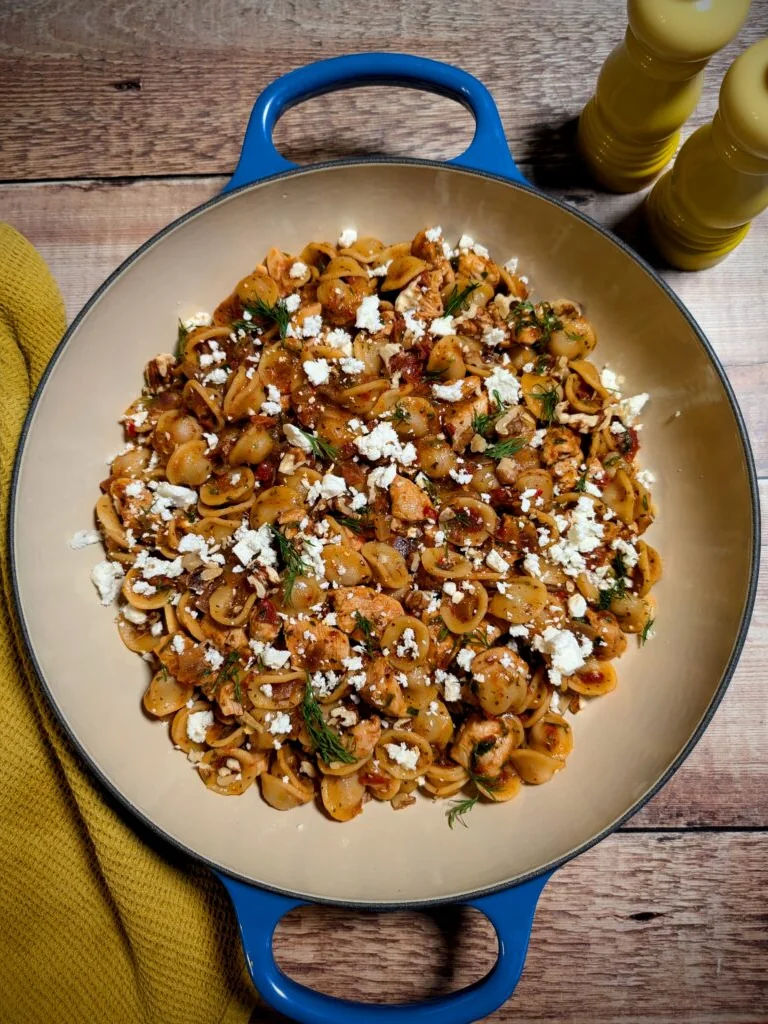 Sun-Dried Tomato Chicken Pasta with Feta and Walnuts